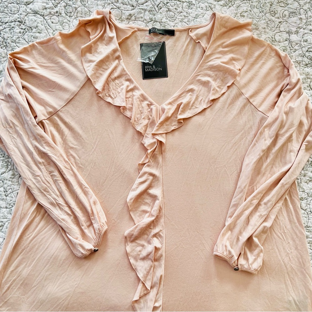 NWT 89th & Madison Light Pink Super Soft Top with Ruffle Feminine Cottagecore 1X
